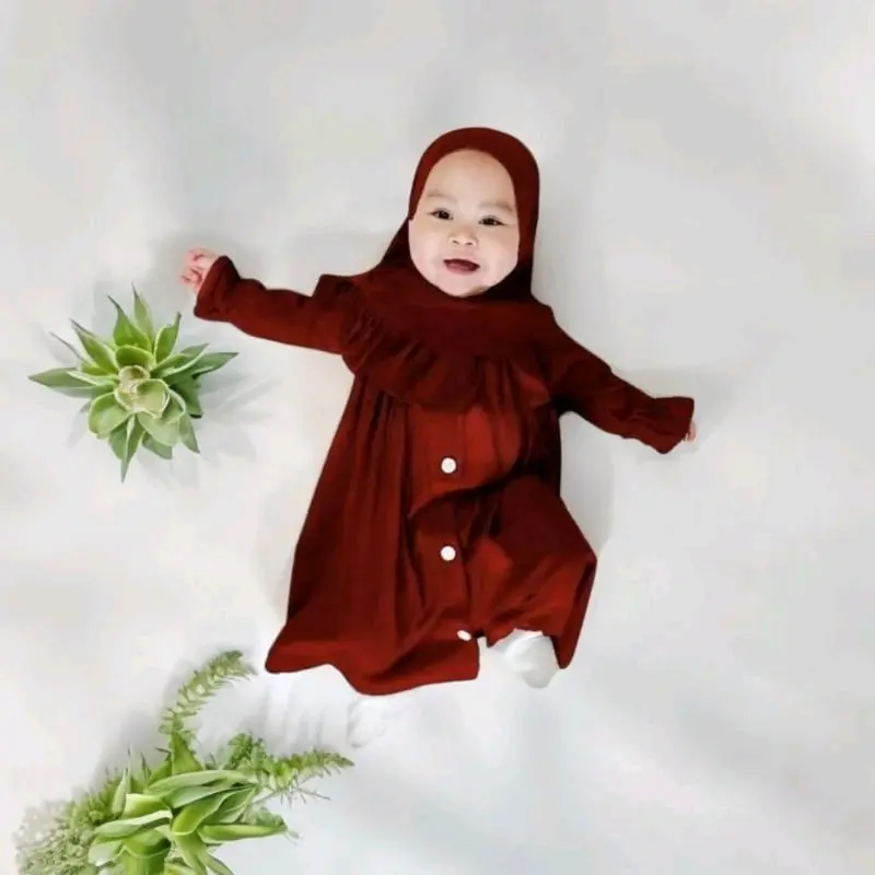 Newborn Set Gamis Bayi Anak Perempuan Kancing 0 - 18 Bulan/ Setelan Muslim Baju 1