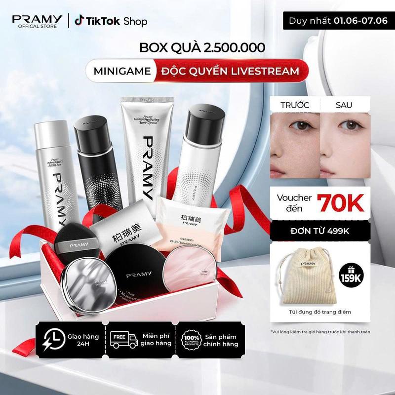 BOX QUÀ 2TR5 [MINIGAME LIVESTREAM] PRAMY Combo Xịt Khóa Nền Classic Makeup Artist Phấn Phủ Chống Nắng Nâng Tông