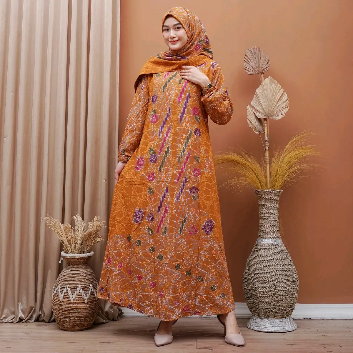Set Gamis dan Hijab Babarpindo Ld 110 Pb 138 Sleting Depan - Muslim Wanita