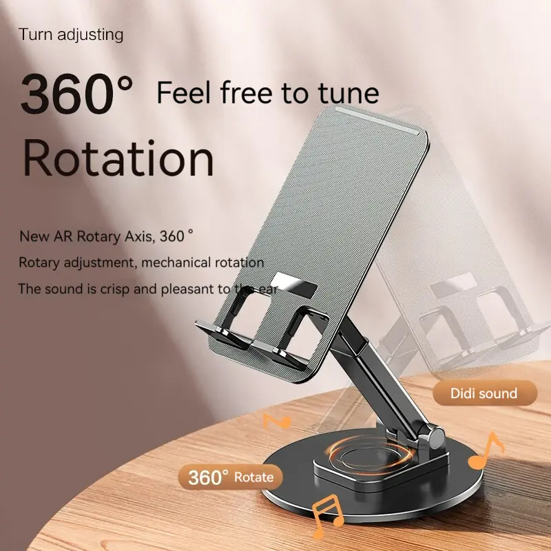 Giá Đỡ Điện Thoại, Có Thể Xoay 360 ° Và Có Thể Gập Lại, Đế Kim Loại, Thích Hợp Cho Điện Thoại Di Động Và Máy Tính Bảng, Thông Dụng Và Có Thể Gập Lại, Cầm Tay, Màu Đen, Giá Đỡ iPad Và Phablet Nâng 0