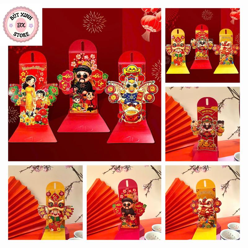  Bộ 6 Bao Lì Xì Xòe 3D Popup Cao Cấp Sang Trọng Năm 2026 