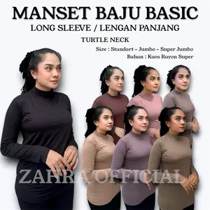 Manset BAJU Basic TurtleNeck LONG SLEVEE / LENGAN PANJANG Manset Atasan/Dalaman Wanita Polos Bahan  Kaos Rayon Premiun Size Standart s/d Super Jumbo