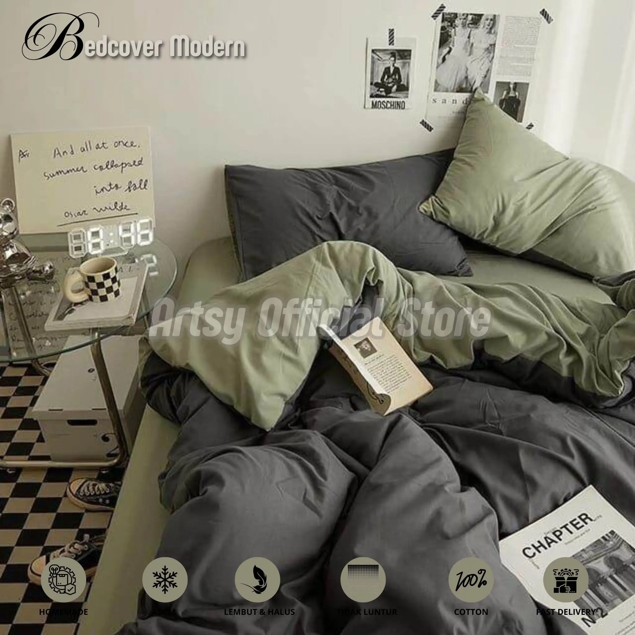 Bed Cover Set Sprei Polos TwoTone Series Ukuran 200x200 -90x200 Bahan Katun Halus Lembut Anti Luntur Bedcover Bantal Kain