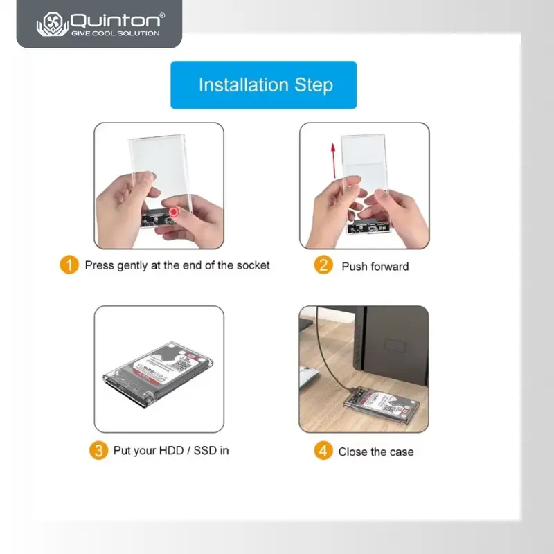 Quinton HDD SSD Case External USB 3.0 2.5Inch clear transparan SATA support up to 2TB untuk laptop pc computer Disk Kabel cover  hard hdd  enclosure laptop Komputer 7