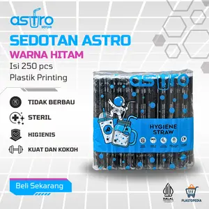 Sedotan Steril Hitam AstroStraww  6mm x 20cm Isi 250 pcs printing – Food Grade Tebal Runcing & Higienis