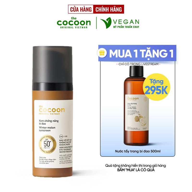 [CHỈ CÓ TRONG LIVESTREAM MUA 1 TẶNG 1] Kem chống nắng bí đao 50ml TẶNG Nước tẩy trang bí đao 500ml