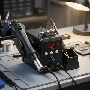 Hot Air Gun 2-in-1 untuk Perbaikan Elektronik Stasiun Solder dengan Tampilan Digital