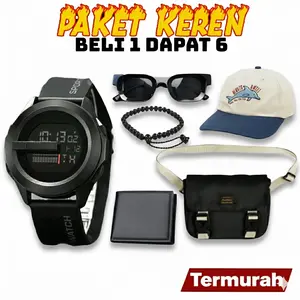 Jam Tangan Pria Digital Sport 6 in 1 Tahan Air Hadiah Bonus Topi Tas Dompet Kacamata Aksesoris Watches Karet Beli 1 Dapat 6 Termurah