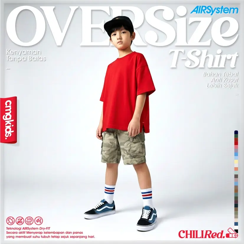 CMGKIDS Oversize Kids T-Shirt Quick Dry Fit AIRSystem Micro Cotton Danbowl CMGKIDS Merahcabe | Fashion Anak Unisex