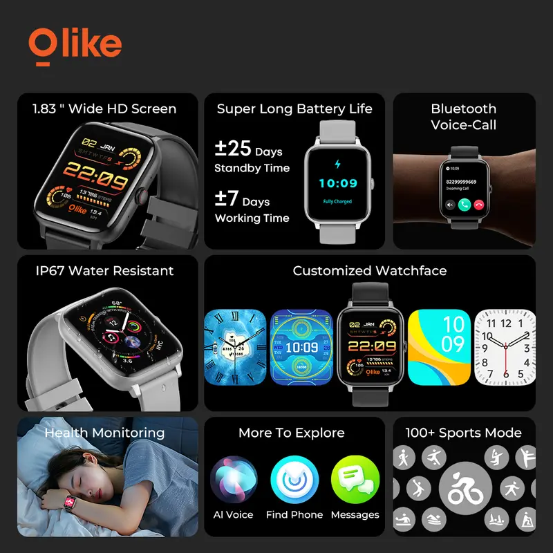 OLIKE Smartwatch Meta S1 Jam Tangan Pintar Pria dan Wanita Bluetooth Call Custom Wallpaper 100 Mode Olahraga Pemantauan Denyut Jantung 2