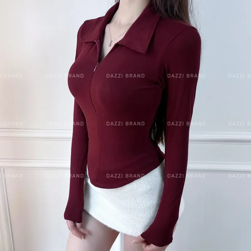 Áo thun nữ cổ bẻ tay dài phối dây kéo ôm dáng vạt bầu vải cotton mịn DAZZI Polo Women A022TD | BigBuy360 - bigbuy360.vn Áo thun nữ cổ bẻ tay dài phối dây kéo ôm dáng vạt bầu vải cotton mịn DAZZI Polo Women A022TD | BigBuy360 - bigbuy360.vn