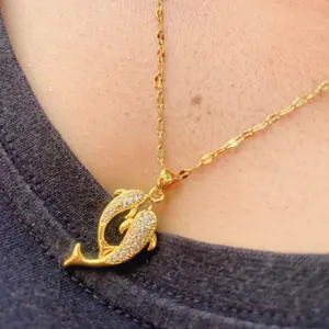 Kalung Liontin Sepasang Lumba-Lumba Kristal Simbol Cinta & Harmoni