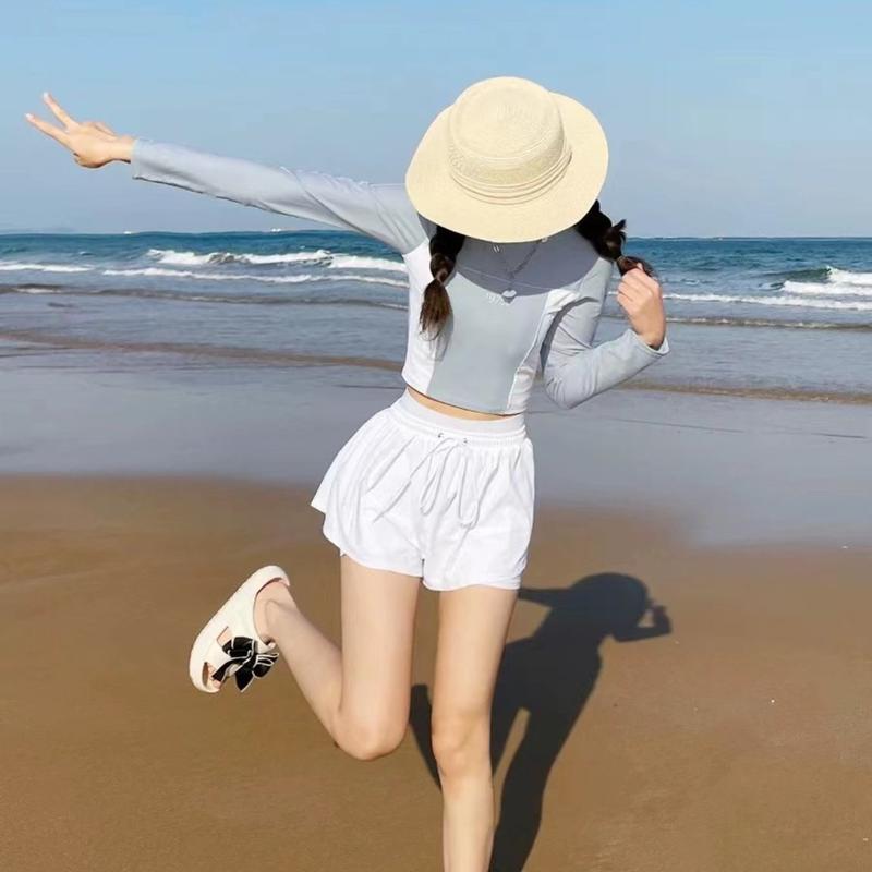 Bikini Nữ, Áo Tắm Xẻ Tà Hai Mảnh, Đồ Bơi Nữ, Áo Dài Tay, Quần Ngắn, Đồ Thể Thao Đồ Bơi, Đồ Đi Biển Sport Chạy Bộ Yoga Tập Yoga Tập Gym Tập Thể Dục 6