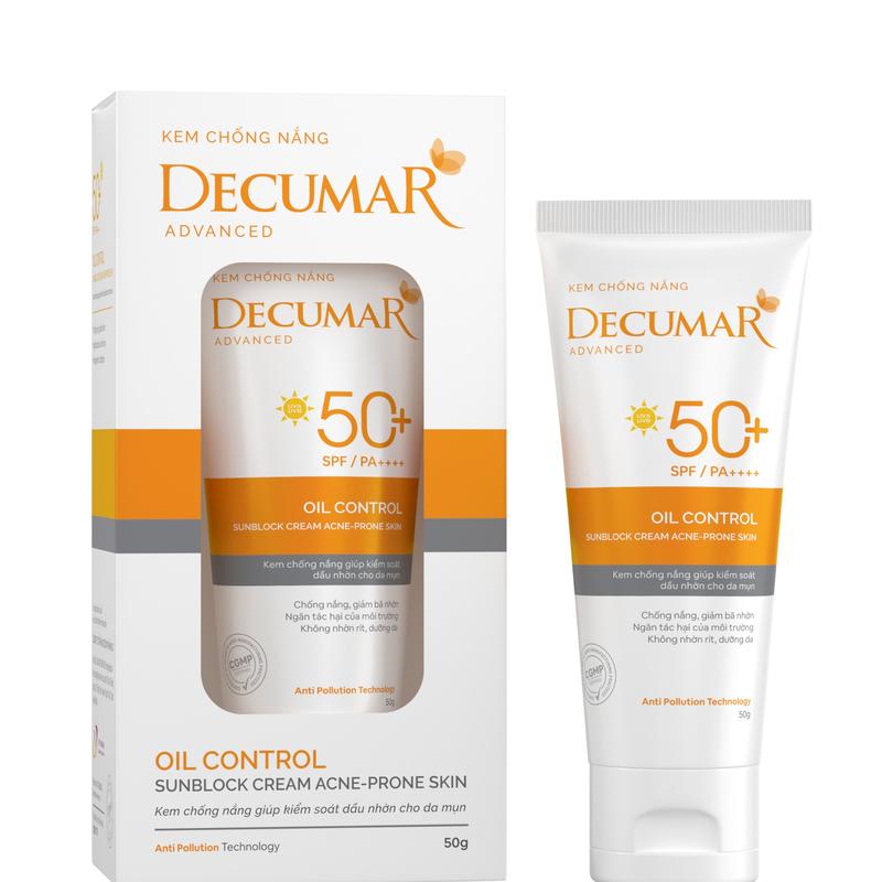 Kem Chống Nắng Decumar Advanced 50gr Sunblock SPF50 ++ phù hợp cho da mụn