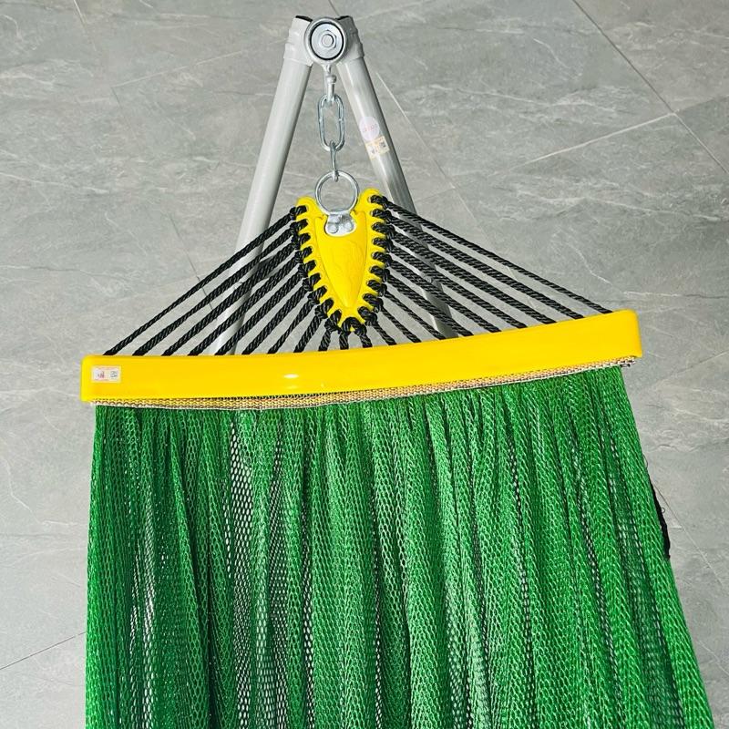Bộ võng xếp thuyền rồng thép Sơn tĩnh điện chân đế xoay 360độ+ lưới siêu to màu xanh lá 1