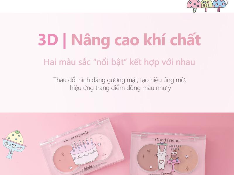 Product Introduction of Kem má hồng hai màu Flortte, dạng kem đa năng, kết cấu kép, có thể sử dụng nhiều cách khác nhau, tăng độ sáng cho gương mặt, tạo lớp trang điểm tự nhiên, 3.2g, 6 mẫu để chọn lựa 4
