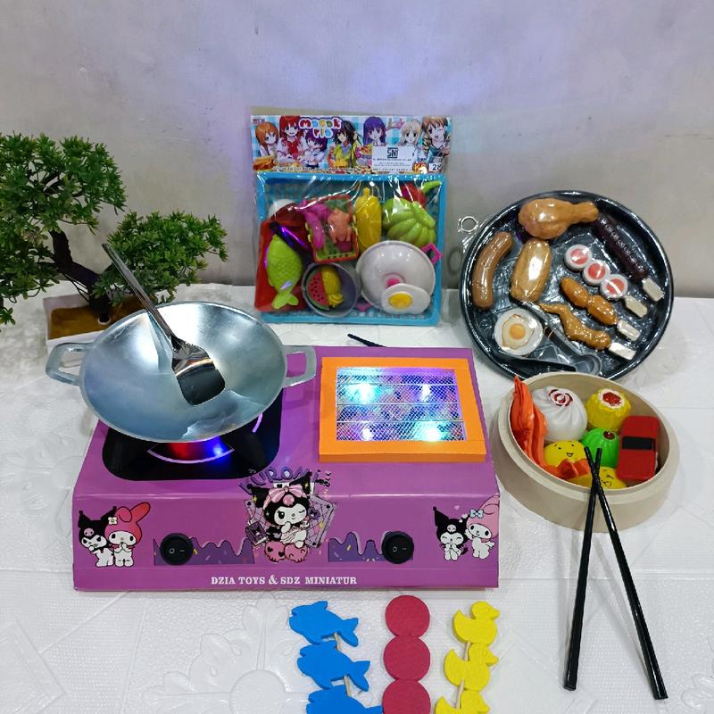 KOMPOR MAINAN 2 TUNGKU +BAKARAN BISA NYALA PAKE LAMPU LED# DORAEMON 2