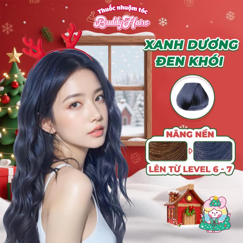 Thuốc nhuộm tóc XANH DƯƠNG ĐEN KHÓI XANH ĐEN KHÓI không cần dùng tẩy tóc buddyhairs tặng kèm găng tay tiện lợi