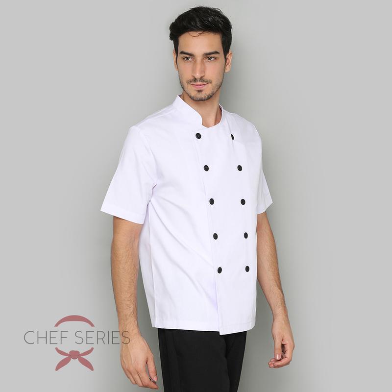 Simple Series Short Sleeve Chef Jacket - White with Black Detail 2