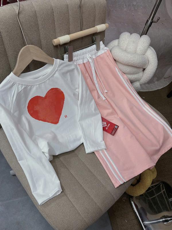 Set Áo Thun Trắng Tay Dài Kèm Quần Dài Thun 2 Màu Sọc Trắng 83G Dành Cho Bé Gái