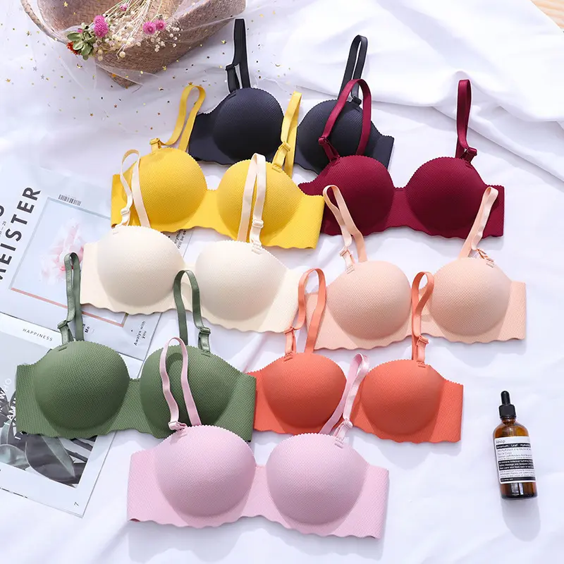 Women's Gathering Solid Color Wireless Lingerie One Piece Sexy Bra Seamless Women's Lingerie Removable Straps Skin-friendly and Comfortable Sweet and Cute Women's Lingerie Cotton Womenswear Button Detachable Uniform Wrap Women's Wireless Push-Up Bra Set