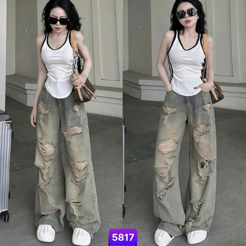 Quần jean nữ ống suông kiểu rách nhiều mẫu mới form tôn dáng chất jean mềm phong cách cá tính năng động - Tranzystore BGNU5817