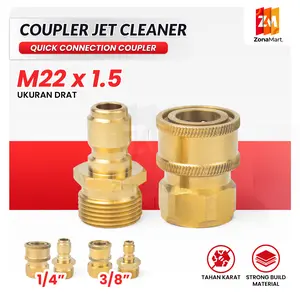 2Pcs Inlet Quick Release Jet Cleaner M22 x 1.5Mm Adapter Konektor Jet Cleaner Cepat 1/4 3/8 Pria Steker Aluminium Alloy Female Konektor Kuningan - Outlet