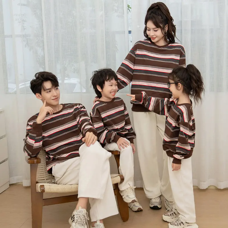 Trang Phục Phù Hợp Với Gia Đình, Họa Tiết Kẻ Sọc, Áo Hoodie, Dành Cho Nữ, Áo Cánh, Bộ Cặp Đôi, Quần Áo Dài Tay