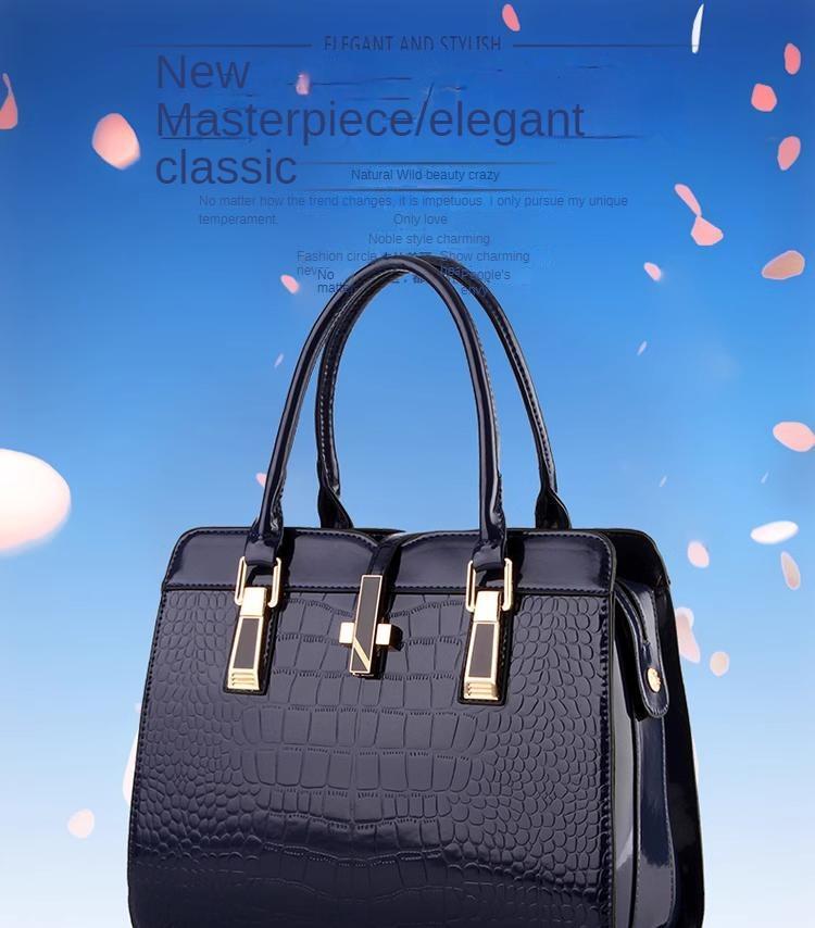 Product Introduction of Women's bag 2023 new spring and summer patent leather light-faced styling bag shoulder messenger bag Japanese and Korean version of the crocodile handbag 0
