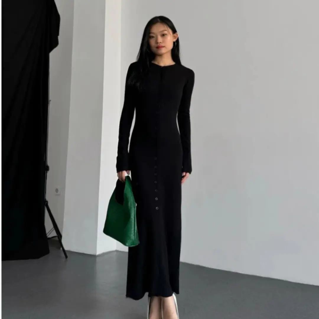 Seoul Dress | Basic Woman Longsleeve Knit Dres Casual Wanita Simple
