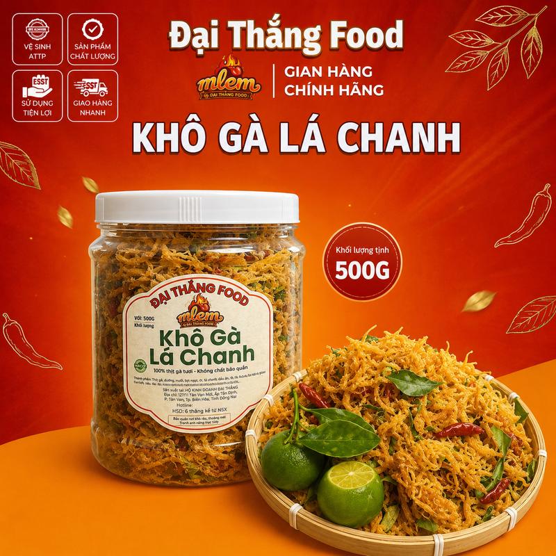 Khô Gà Lá Chanh Đại Thắng Food - Loại 1 | Hũ 500g Thịt Gà Xé Sợi Ăn Liền | Đầy…