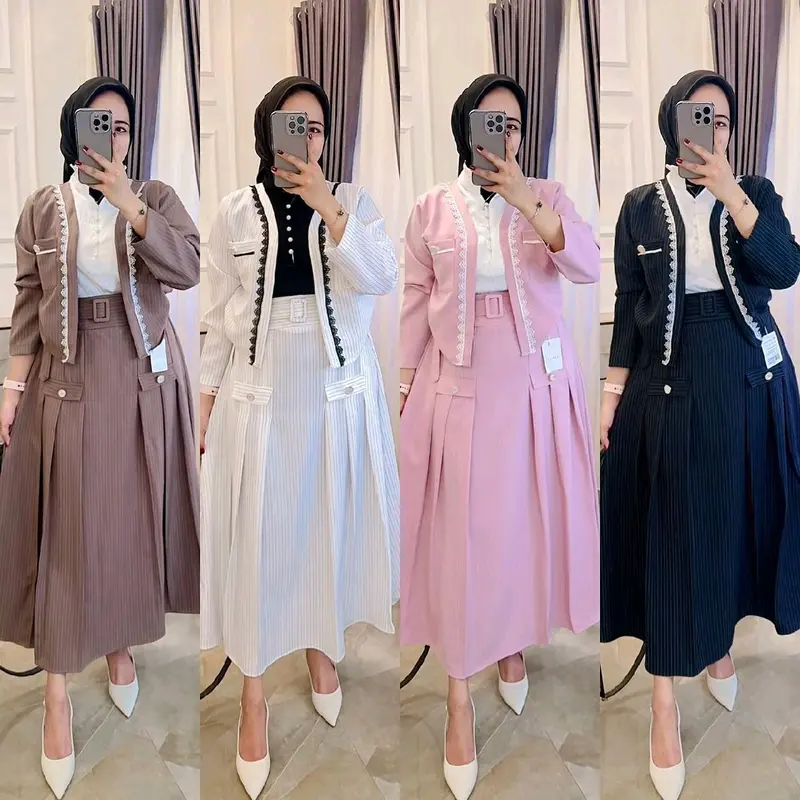 one set moana  salur baju rok setelan wanita muslim lengan panjang mewah premium korean style Dewasa Remaja (free belt) Casual Katun Casual Dress Simple 4