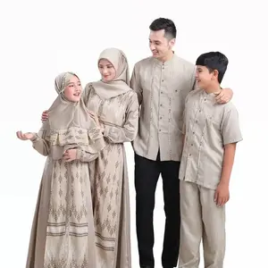 Silmi Baju Couple Pasangan Keluarga Lebaran 2026 Gamis Motif Tortilla Brown Maxmara Ceruty Etnik Sarimbit Wardah Family
