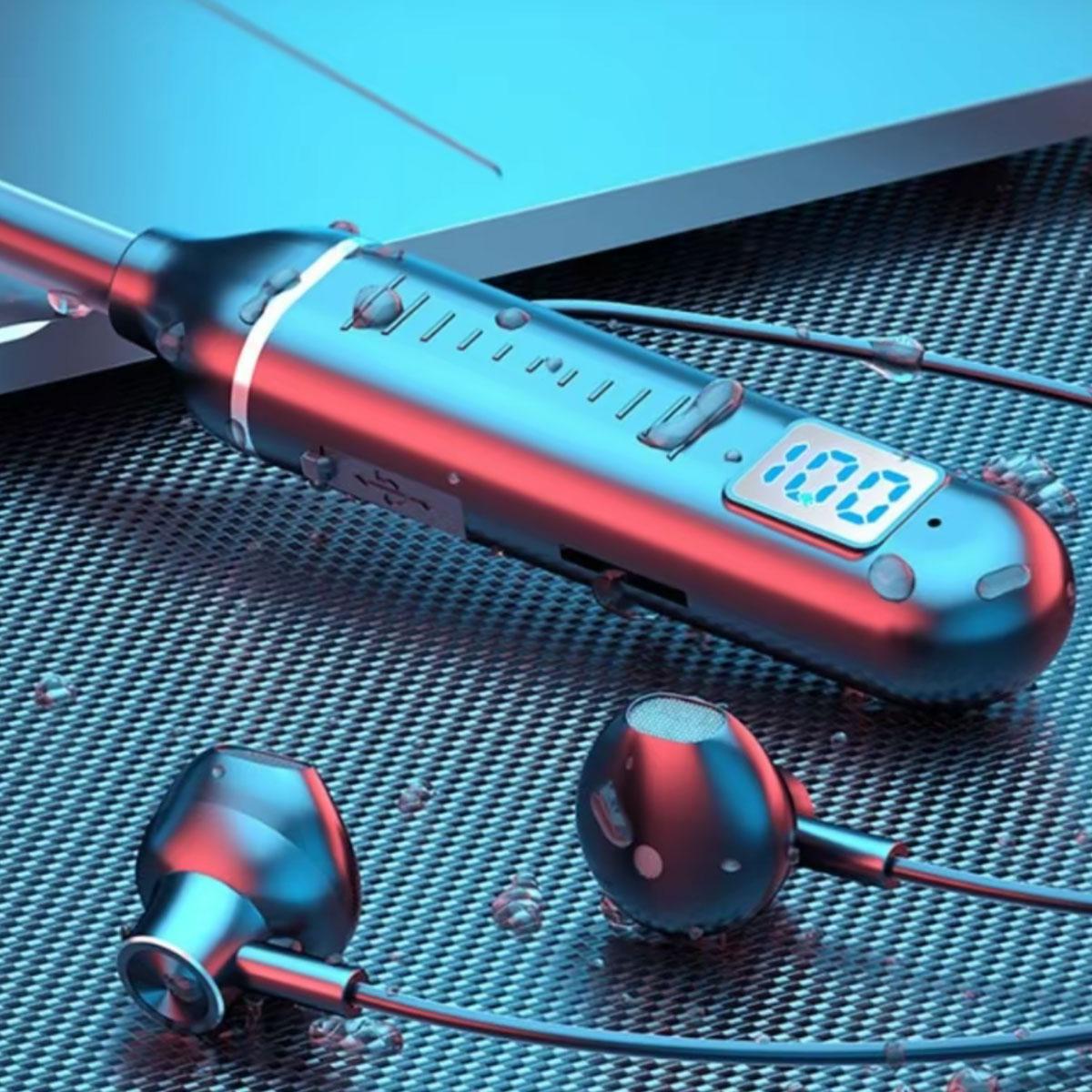 Saury BT2 AKER Neckband Earphones Bluetooth Wireless Headset dengan LED Digital Display Tahan Air untuk Kualitas Suara Terbaik