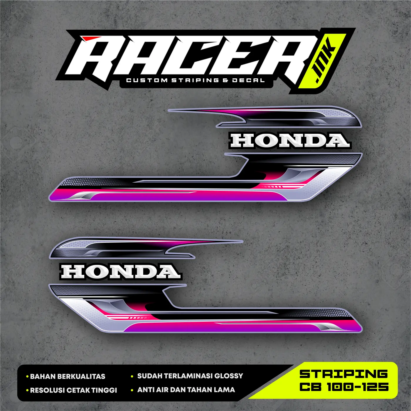 NEW STRIPING VARIASI TANGKI HONDA CB100 SIMPLE HOLOGRAM GLOSSY BY RACER 1