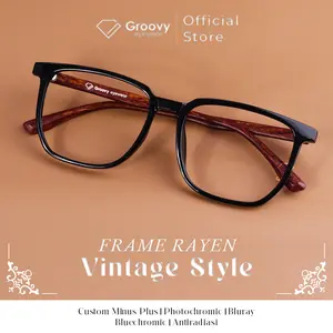 Groovy Eyewear - Frame Kacamata Photocromic Rayen Unisex Lensa Minus Antiradiasi Blueray Photocromic Bluecromic Plastik Glasses