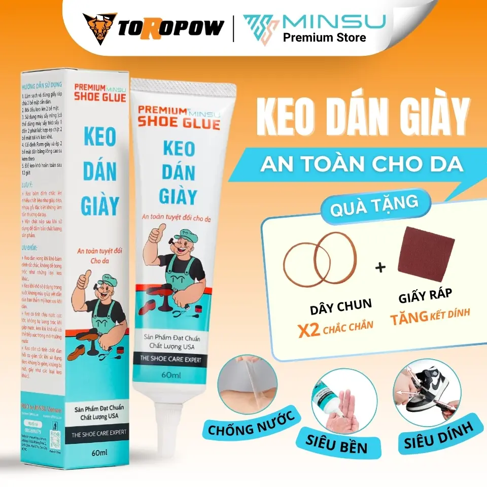 Keo Dán Giày Siêu Dính Trong Suốt Chính Hãng MINSU M2522 Chống Nước Chuyên Dụng Cho Giày Dép Thể Thao 60ml Chuẩn chất lượng ISO 9100:2015 bổ sung thêm x2 Polyurethane tăng kết dính, an toàn cho Da