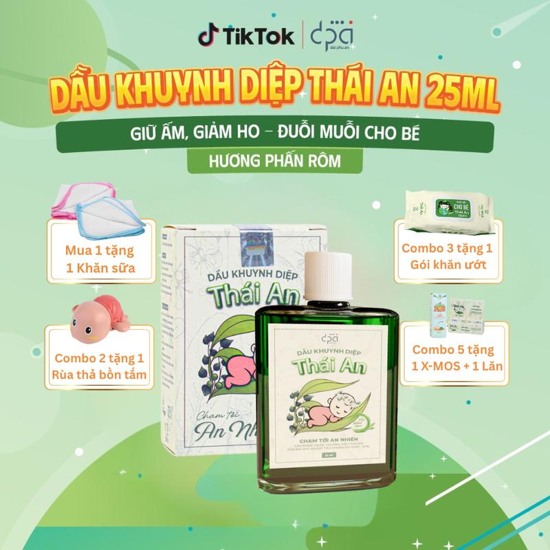 Dầu Khuynh Diệp Thái An Giữ ấm tốt, tạo mùi thơm tự nhiên cho trẻ sơ sinh (Hộp 25ml/Vỉ 30ml)+Quà tặng Cho Bé