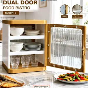 Akako Food Bistro Dual Door Lemari Kabinet Makanan Tempat Pebyimpanan Kosmetik Food Cabinet Susun 3 Furniture