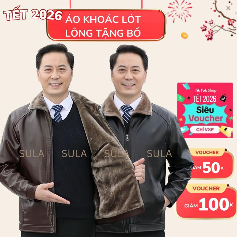  SULA Áo khoác nam trung niên da lót lông giữ ấm cho bố cho ông Size 50-85kg chất liệu PU chống nước thiết kế sang trọng phù hợp mùa đông 