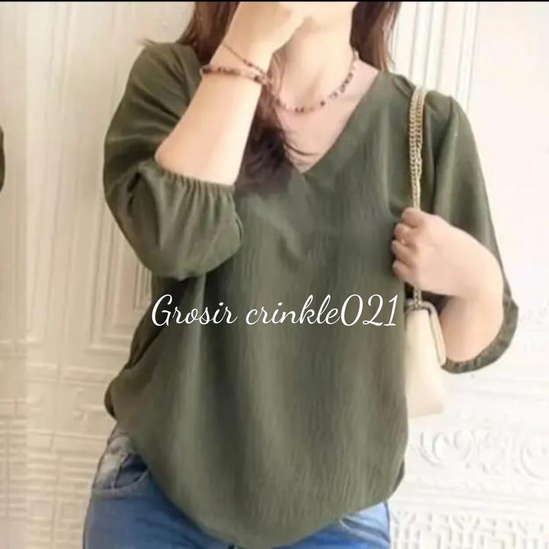 Pakaian wanita atasan blouse Cringkel airflow remaja dewasa model terbaru kekinian yang lagi viral Crinkle Nyaman Kerah Tangan Panjang 3