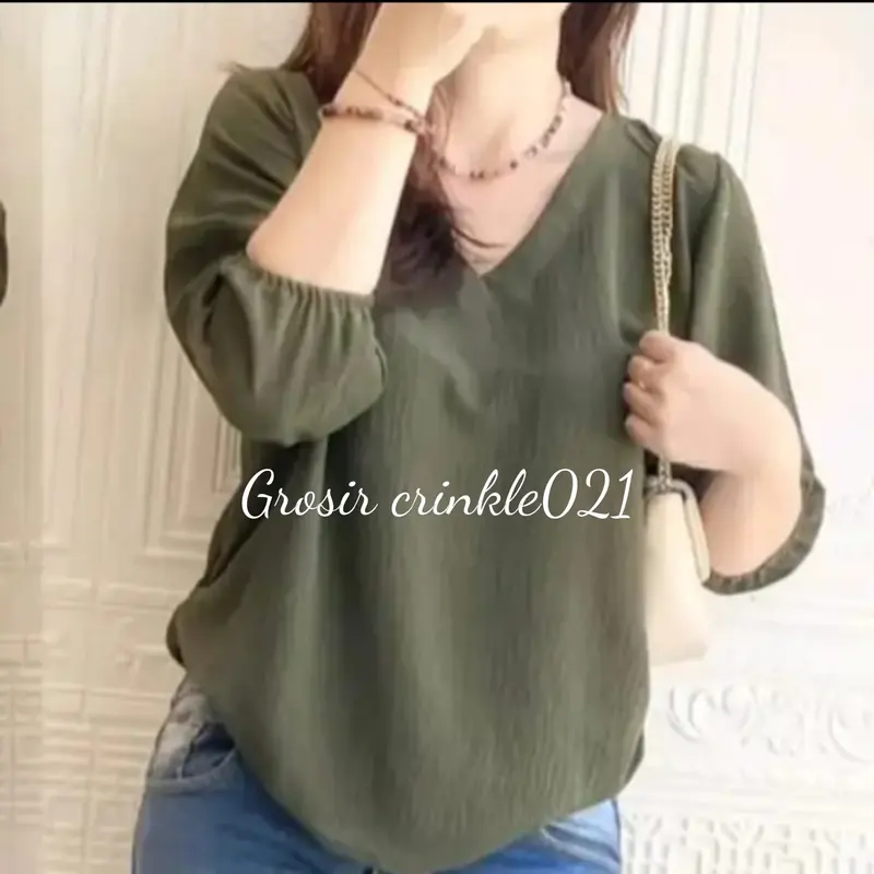 Pakaian wanita atasan blouse Cringkel airflow remaja dewasa model terbaru kekinian yang lagi viral Crinkle Nyaman Kerah Tangan Panjang 2