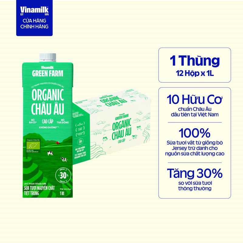  Thùng 12 hộp Sữa tươi tiệt trùng Vinamilk GreenFarm Organic 1L 