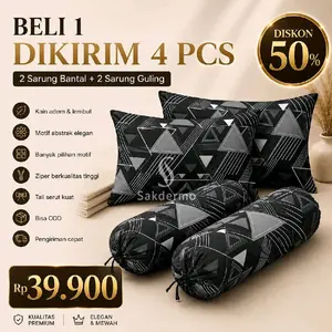 PAKET 4 PCS 2 SARBAN 2 SARGUL / PAKET SARUNG BANTAL DAN SARUNG GULING/ PAKET SARUNH BANTAL Resleting estetik Tali