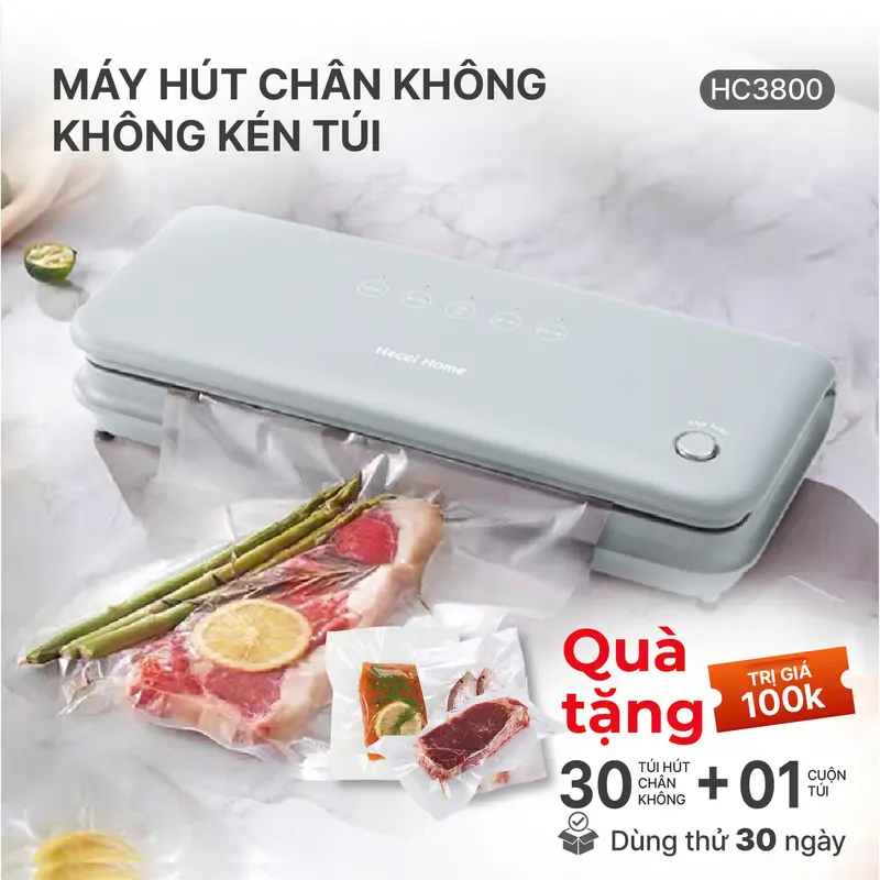 [KHÔNG KÉN TÚI] Máy Hút Chân Không Thực Phẩm Hecci Home HC3800 - Tích Hợp 2 Động Cơ Mạnh Mẽ (Hàng Mới) 0
