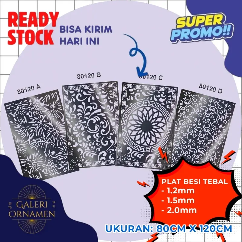 Plat Laser Cutting Ornamen Pagar 80 X 120 cm Ready Stock Tebal 1.2 mm, 1.5 mm, 2.0 mm 0