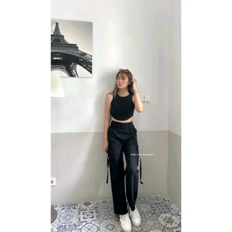AVE 1113 - Michelle Qullote Cargo Pants | Celana Kulot Kargo Wanita Dewasa Soft Jeans 3