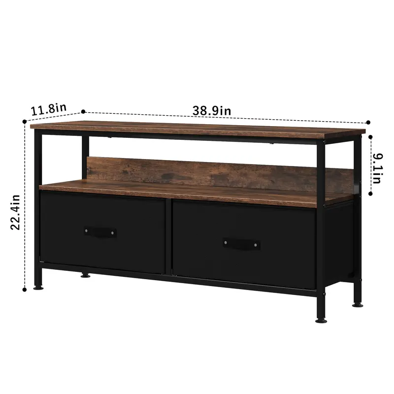 TV Stand for TVs up to 55 Inch, Entertainment Center with 2 Fabric Drawers, TV Media Console Table with Soundbar Shelf for Living Room, Bedroom, Rustic Brown 1