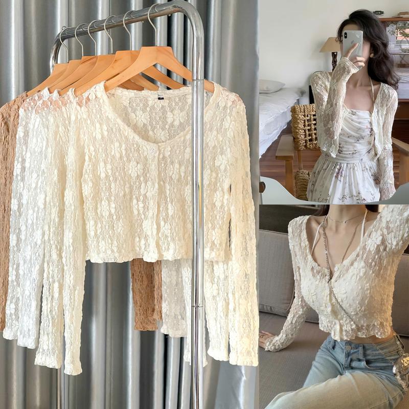 Áo cardigan mỏng ren hoa dáng lửng Ha25_CÚC Haluu Store thích hợp khoác ngoài cho mùa hè
