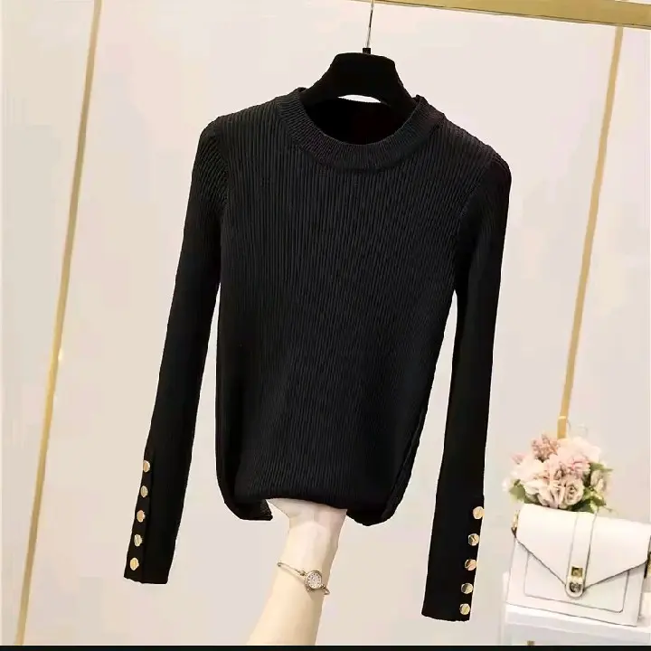 SWEATER BAJU RAJUT INNER MANSET WANITA inara motif kancing turtleneck korean style Atasan Wanita Knitwear Soft Panjang 2